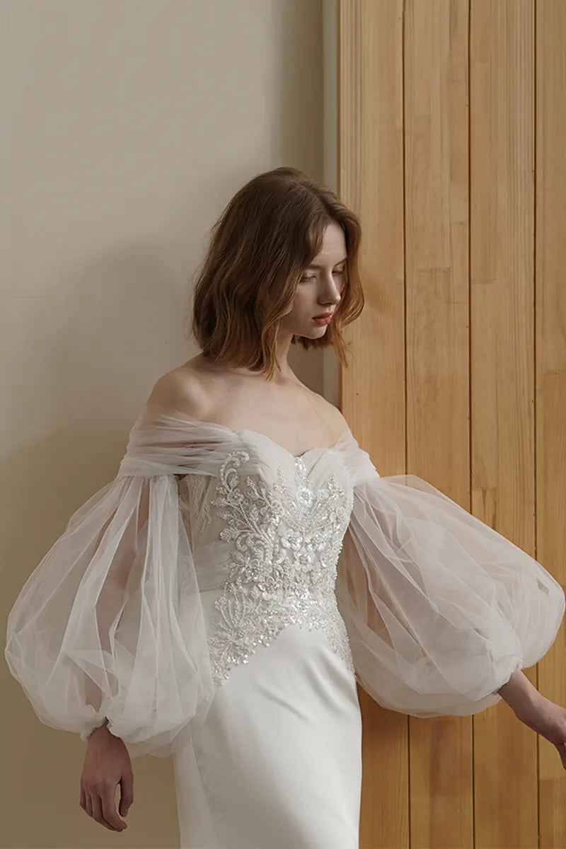 Manche Pour Robe de Mariée Forme Lanterne en Tulle
