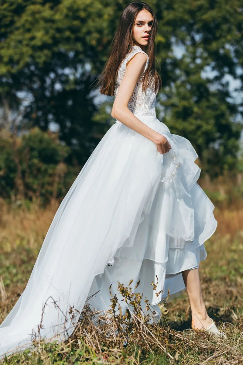 Robe de Mariée 2 Pièces Bohème Dentelle et Soie