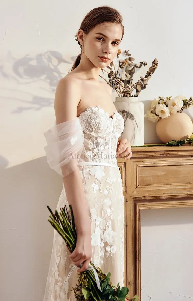 Robe de Mariée Bohème Sirène Manches Détachables