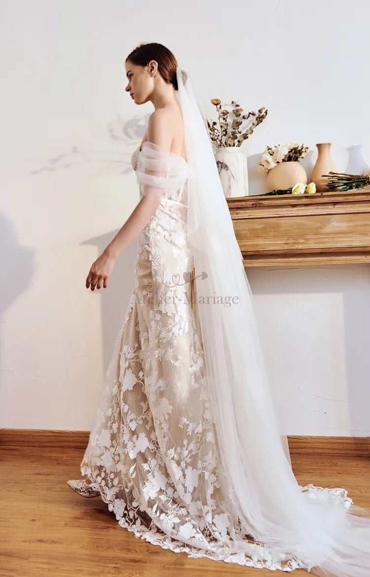 Robe de Mariée Bohème Sirène Manches Détachables