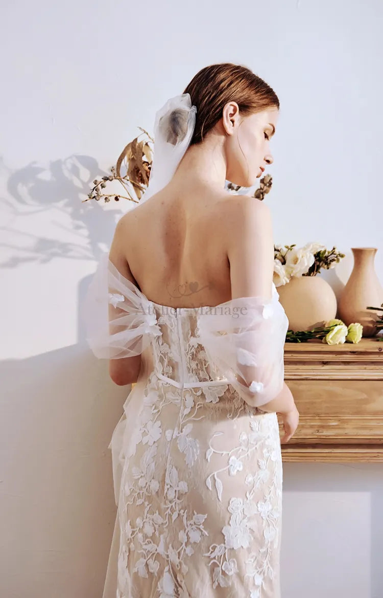 Robe de Mariée Bohème Sirène Manches Détachables