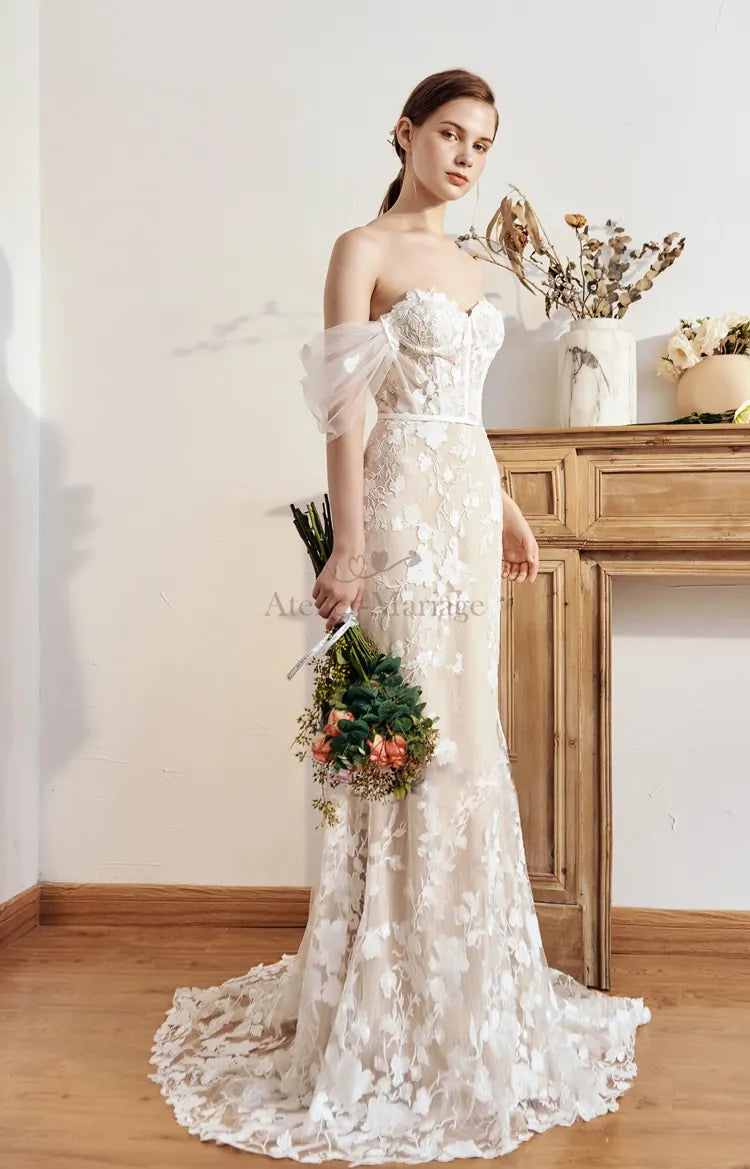 Robe de Mariée Bohème Sirène Manches Détachables