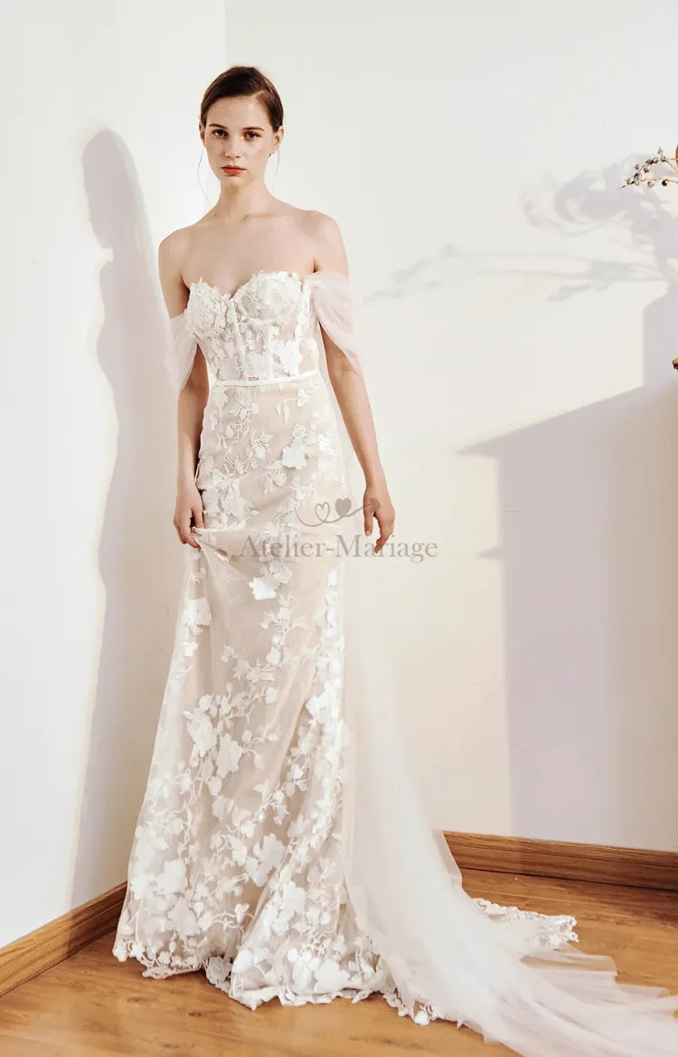 Robe de Mariée Bohème Sirène Manches Détachables