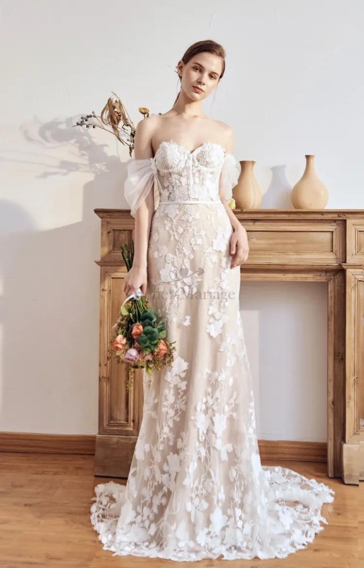Robe de Mariée Bohème Sirène Manches Détachables