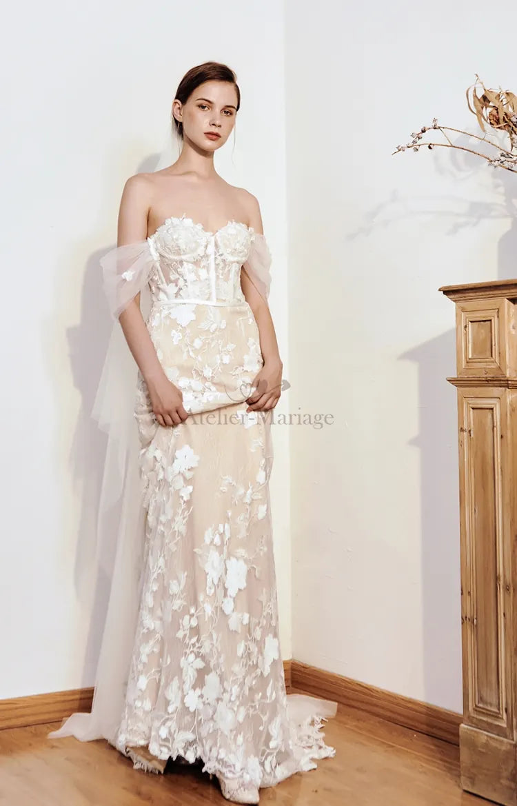 Robe de Mariée Bohème Sirène Manches Détachables