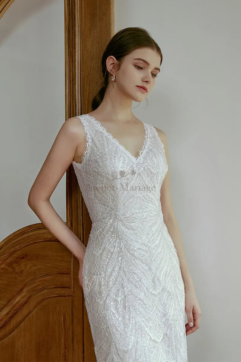 Robe de Mariée Paillettes Bohème Sirène Dentelle