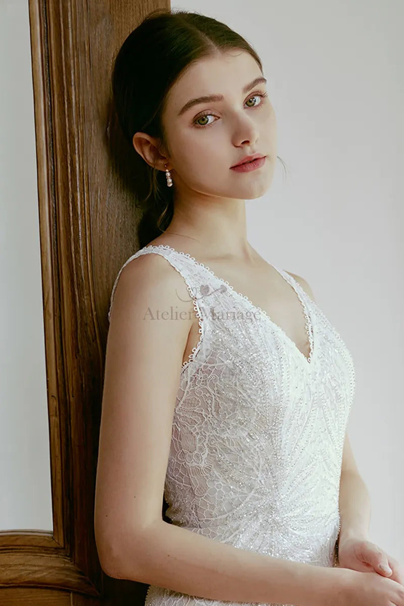 Robe de Mariée Paillettes Bohème Sirène Dentelle