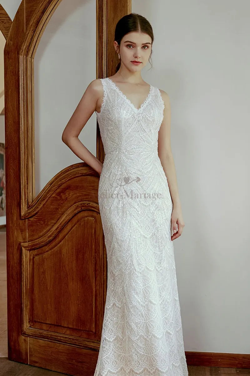 Robe de Mariée Paillettes Bohème Sirène Dentelle