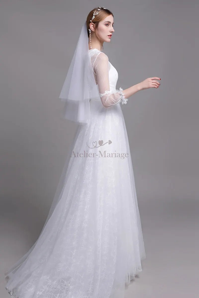 Voile Mariée Court Multicouche Perlé avec Peigne