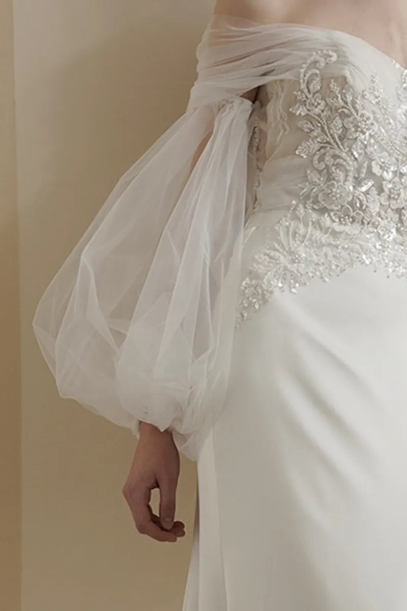 Manche Pour Robe de Mariée Forme Lanterne en Tulle