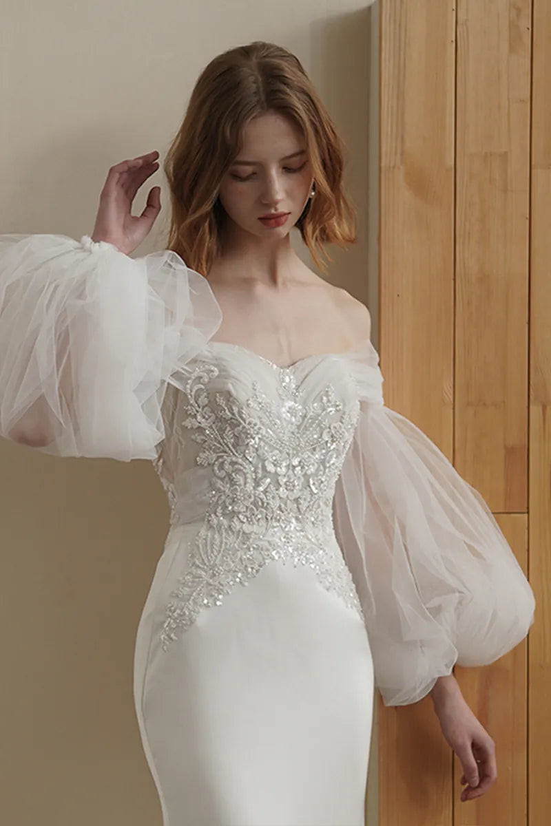 Manche Pour Robe de Mariée Forme Lanterne en Tulle