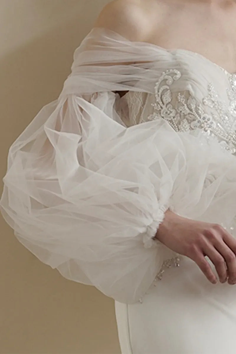 Manche Pour Robe de Mariée Forme Lanterne en Tulle
