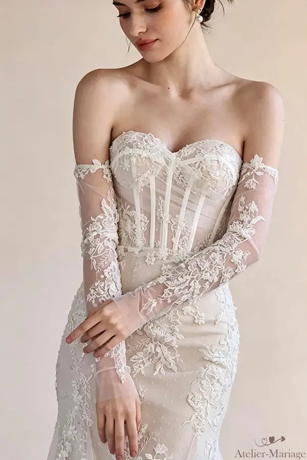 Manches longues en dentelle perlée de mariée