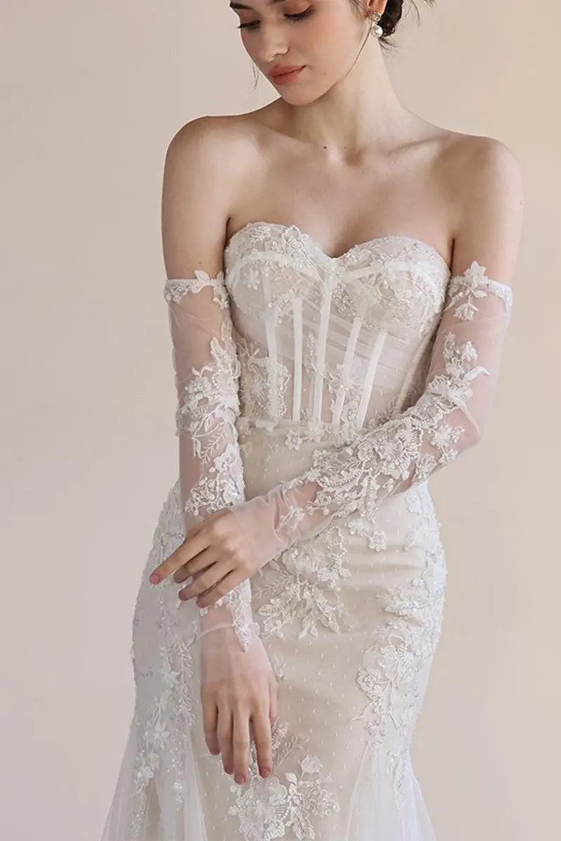 Manches Robe de Mariée Longues en Dentelle Perlée