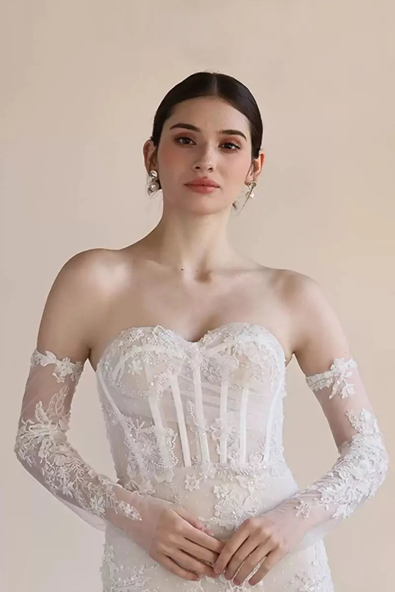 Manches Robe de Mariée Longues en Dentelle Perlée