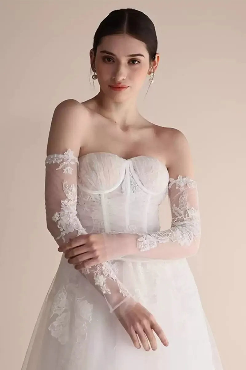 Manches Robe de Mariée Longues en Dentelle Perlée