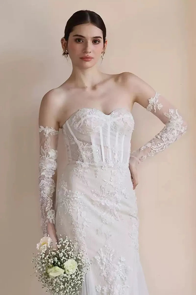 Manches Robe de Mariée Longues en Dentelle Perlée