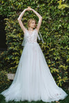 Robe Mariée Champêtre Bohème Manches Cape Dos Nu