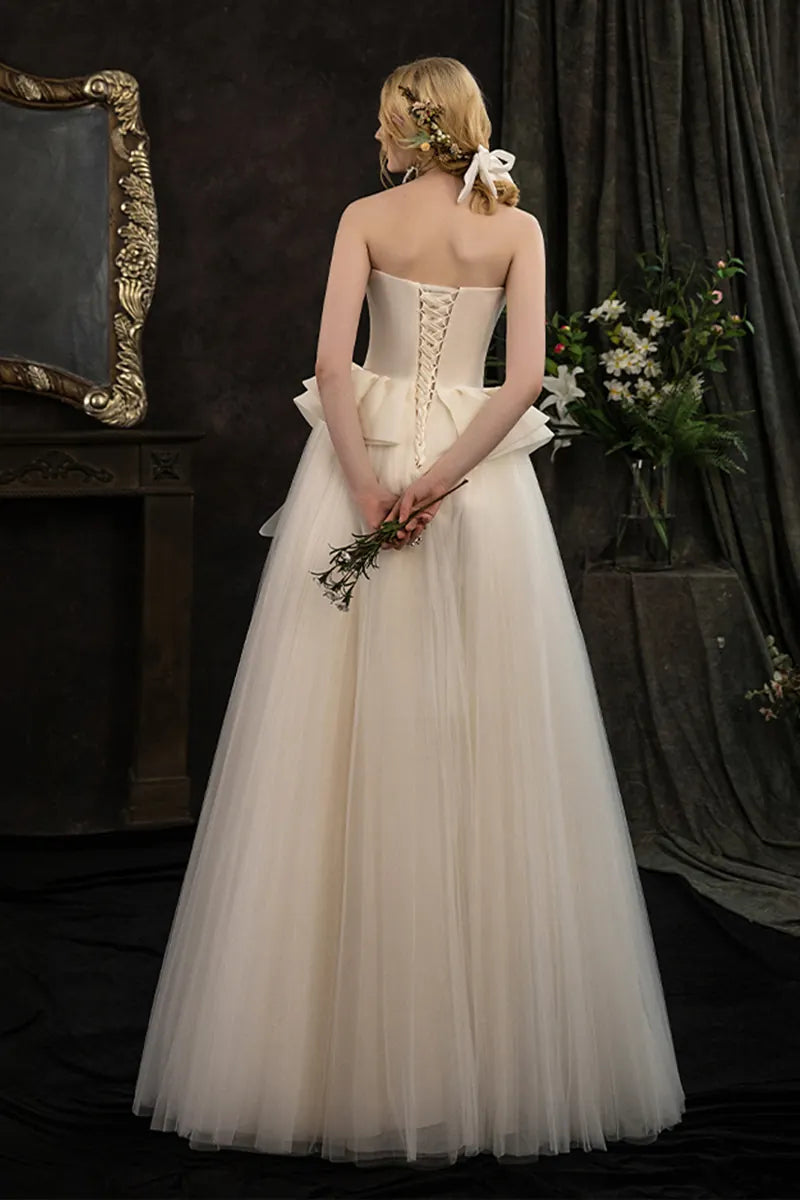 Robe Mariée Princesse Bustier Drapé Volants Tulle dos