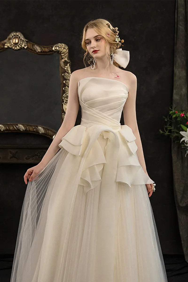 Robe Mariée Princesse Bustier Drapé Volants Tulle