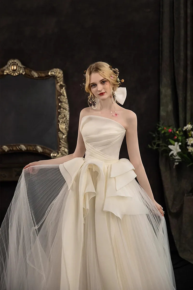 Robe Mariée Princesse Bustier Drapé Volants Tulle - détail robe