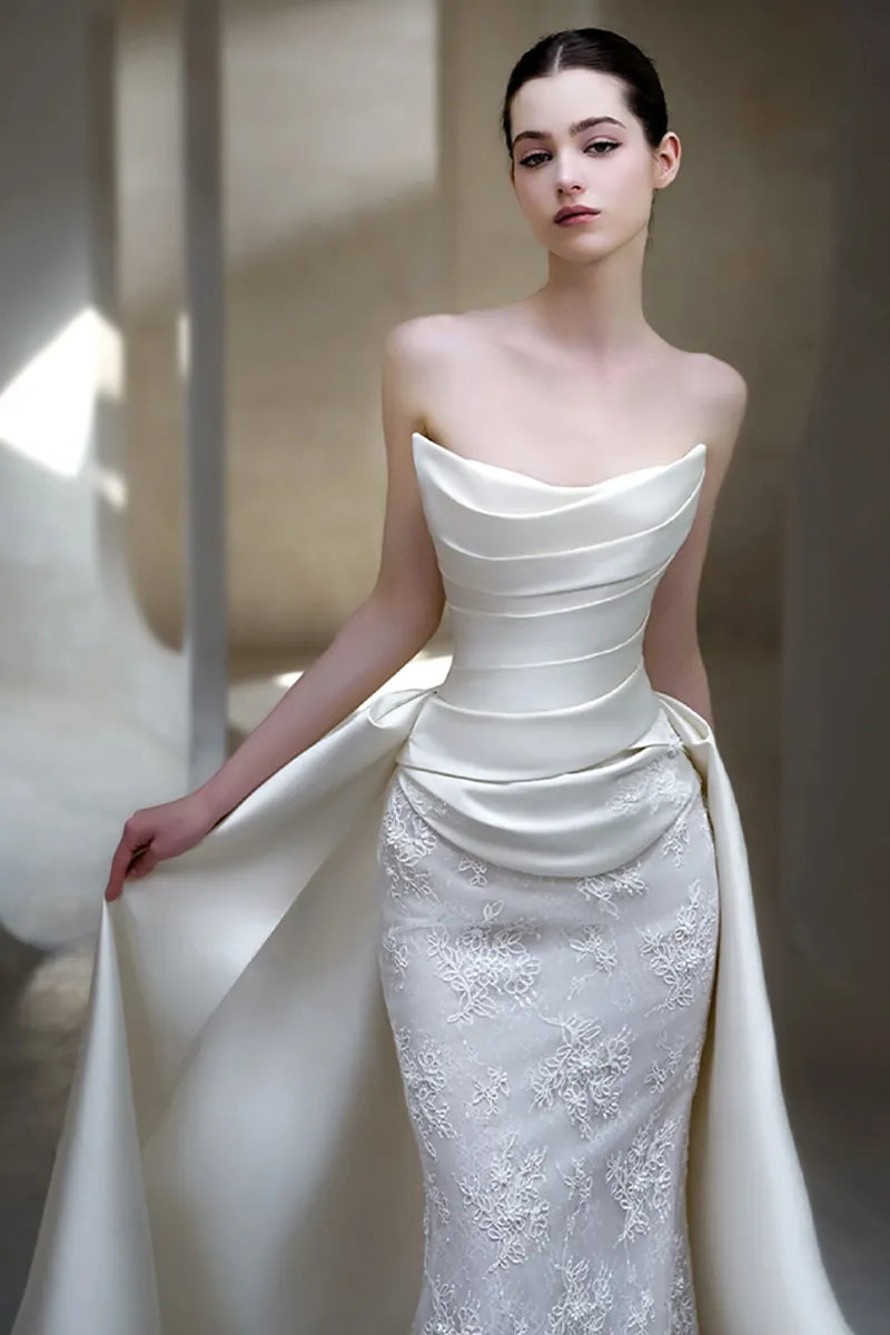 Robe Mariée Sirène Bohème Chic Dentelle et Satin - moment de bonheur