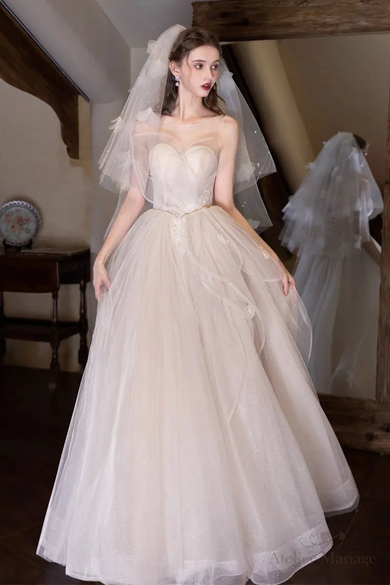 Robe de mariée romantique princesse en tulle avec fleurs 3D – Atelier-Mariage