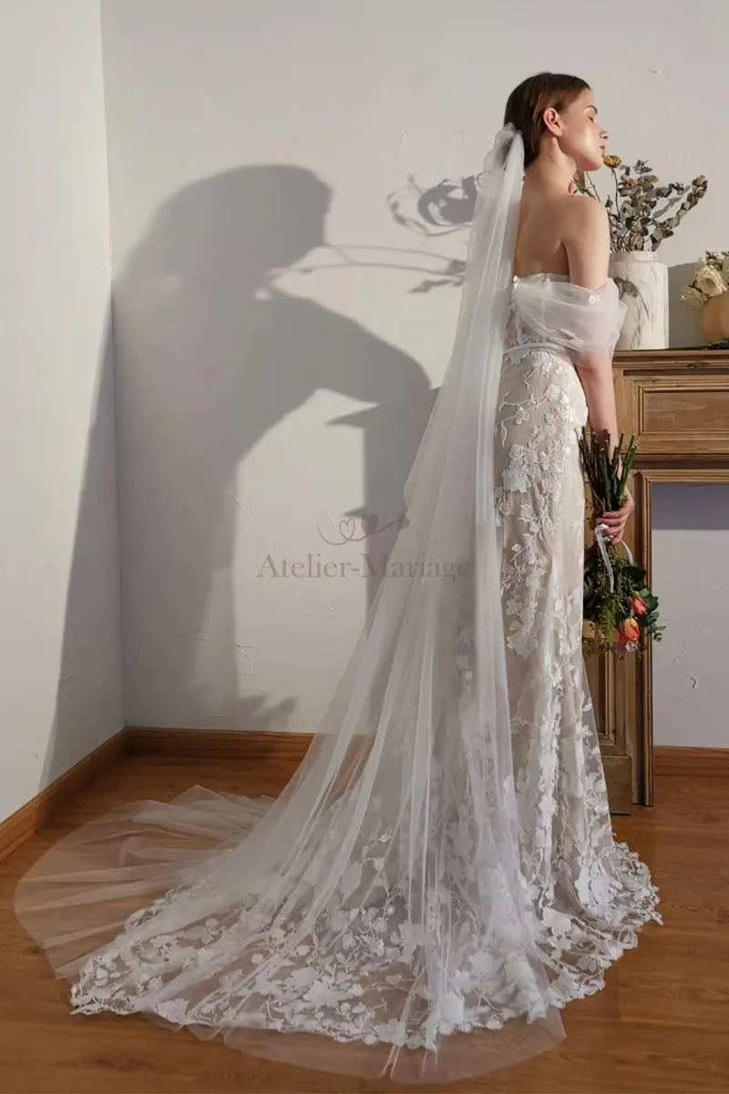 Robe de Mariée Bohème Sirène Manches Détachables