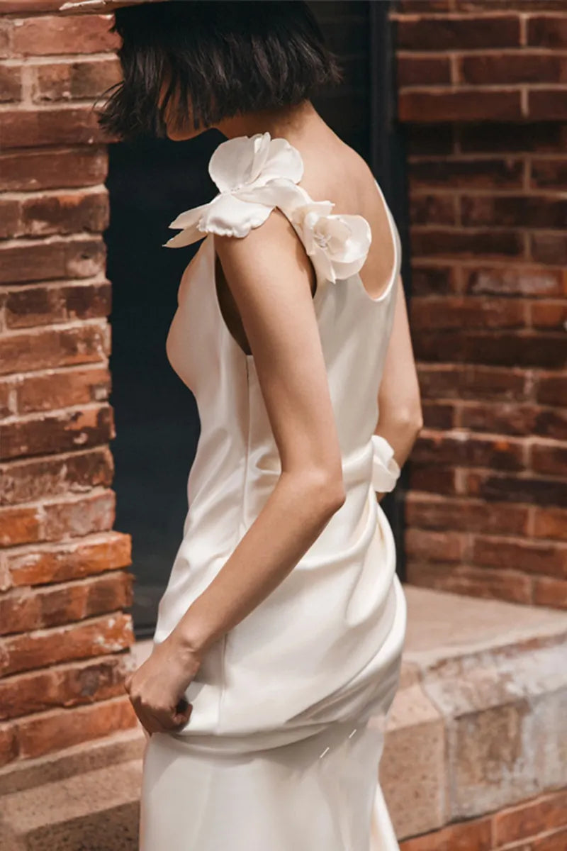 Robe de Mariée Civile en Satin Fluide à Fleurs dos