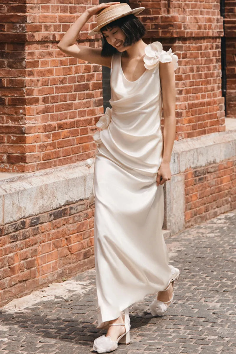 Robe de Mariée Civile en Satin Fluide à Fleurs