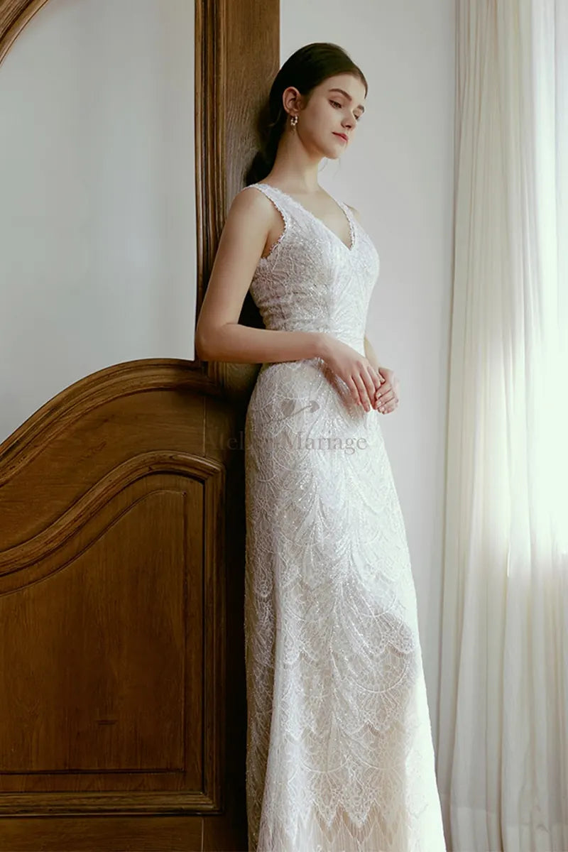 Robe de Mariée Paillettes Bohème Sirène Dentelle
