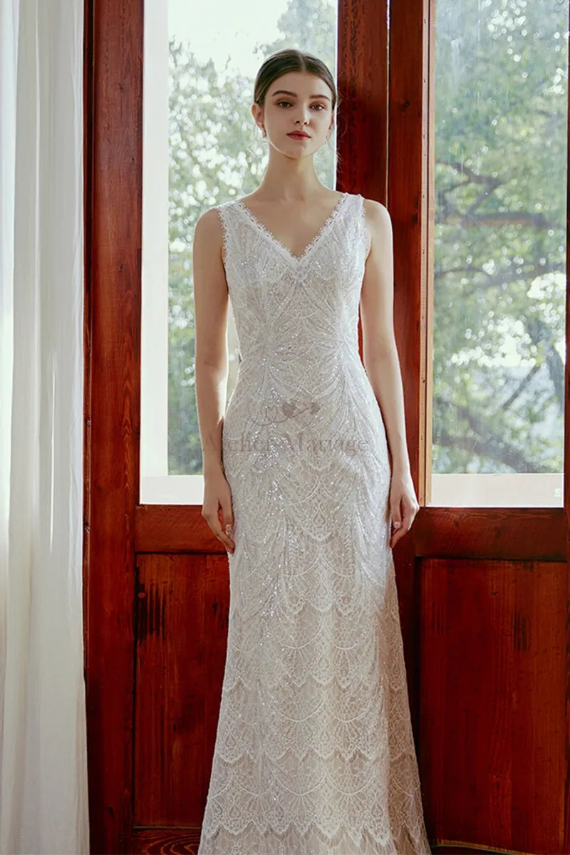 Boho-Pailletten-Meerjungfrauen-Hochzeitskleid aus Spitze 
