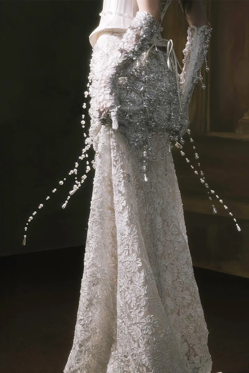 Robe de Mariée Perlée en Deux Pièces Corset Sirène détail  robe