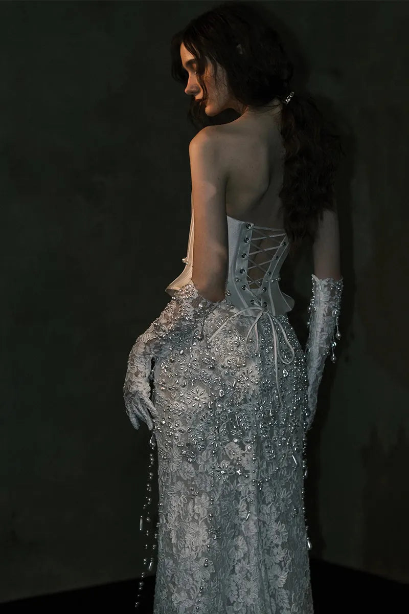 Robe de Mariée Perlée en Deux Pièces Corset Sirène dos