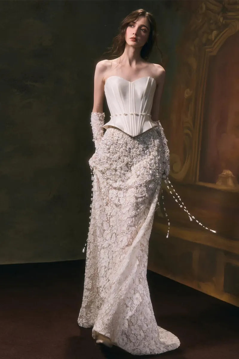 Robe de Mariée Perlée en Deux Pièces Corset Sirène