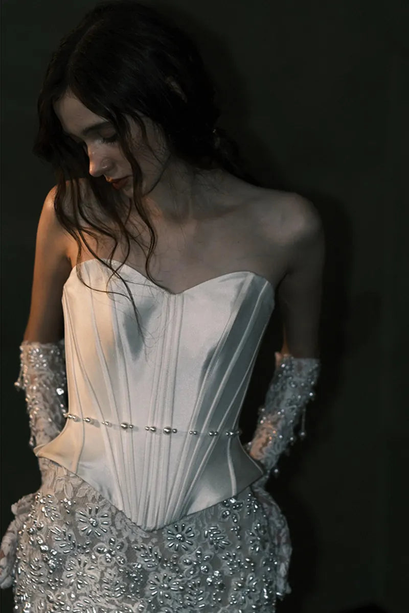 Robe de Mariée Perlée en Deux Pièces Corset Sirène
