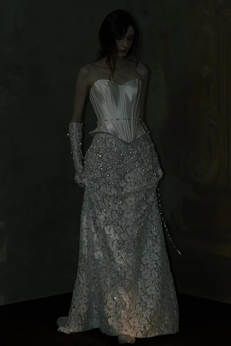 Robe de Mariée Perlée en Deux Pièces Corset Sirène - vue de face