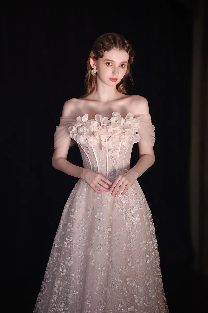 Robe de Mariée Princesse Paillette Fleurs 3D Luxe