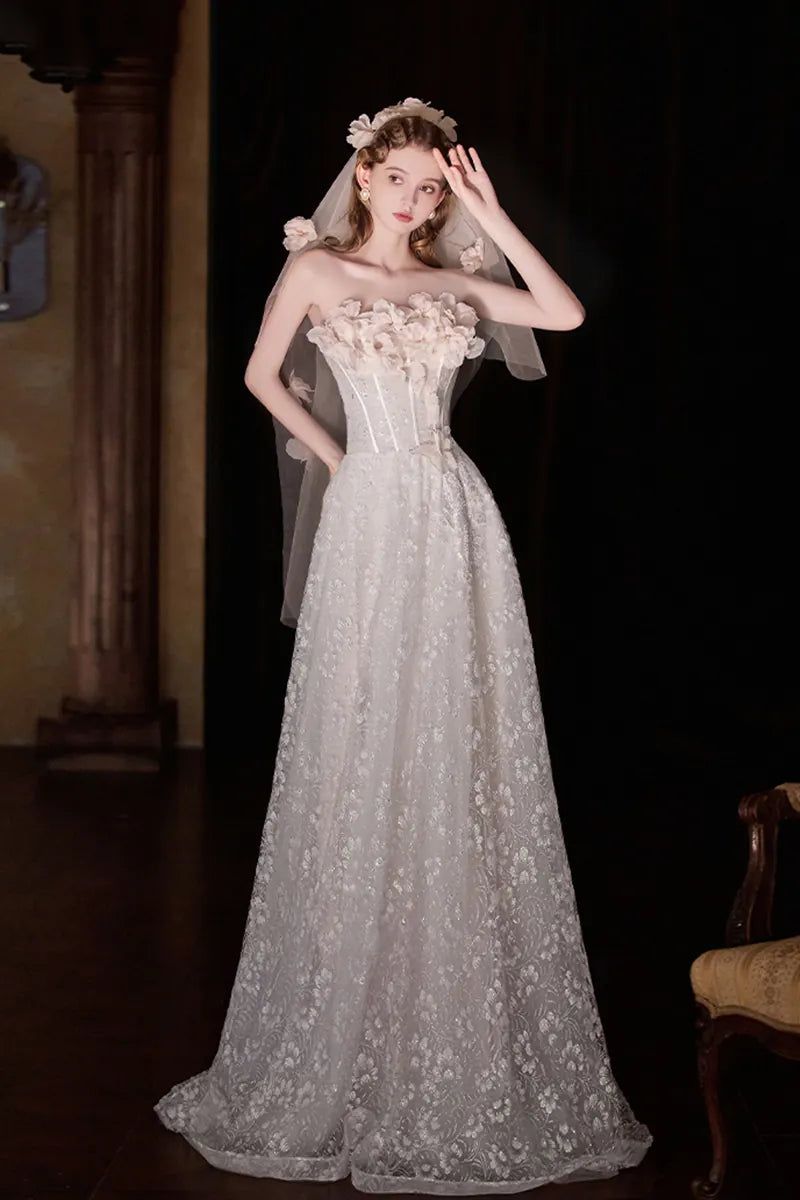 Robe de Mariée Princesse Paillette Fleurs 3D Luxe