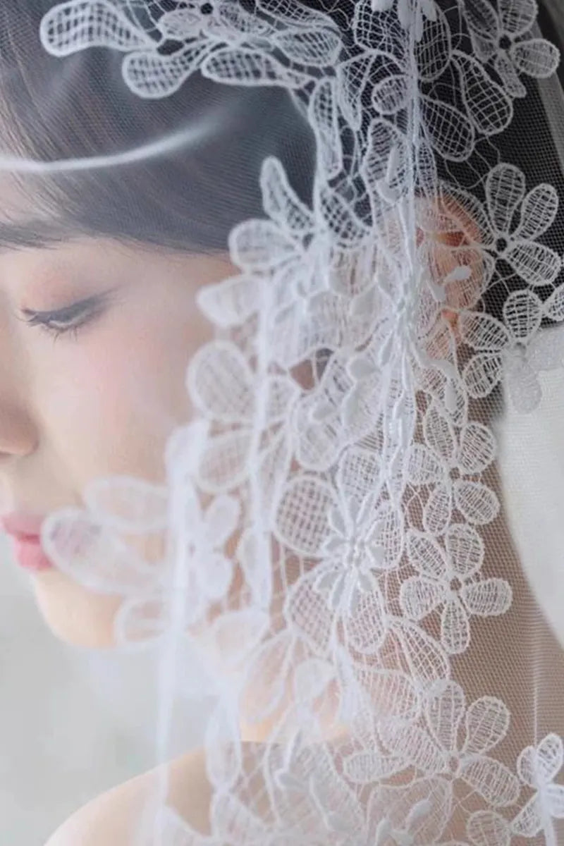 Voile Long Mariage Dentelle Bohème Chic 3 Tailles