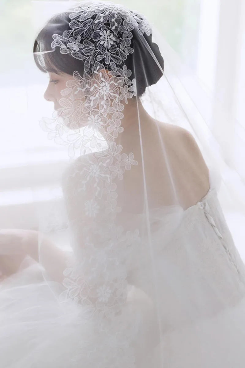 Voile Long Mariage Dentelle Bohème Chic 3 Tailles