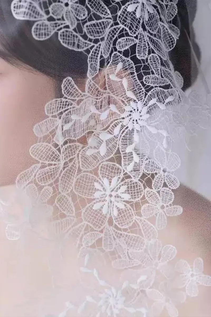 Voile Long Mariage Dentelle Bohème Chic 3 Tailles