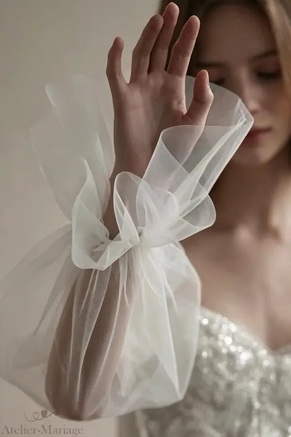 Manche amovible évasée en tulle chic pour robe de mariée