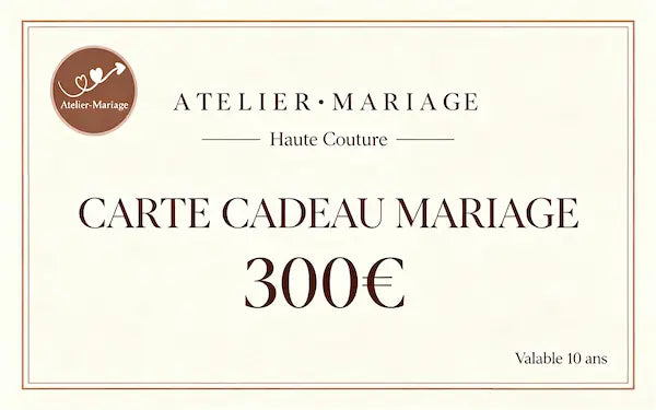 Carte cadeau mariage 300€ Atelier Mariage pour voiles, manches, accessoires et créations