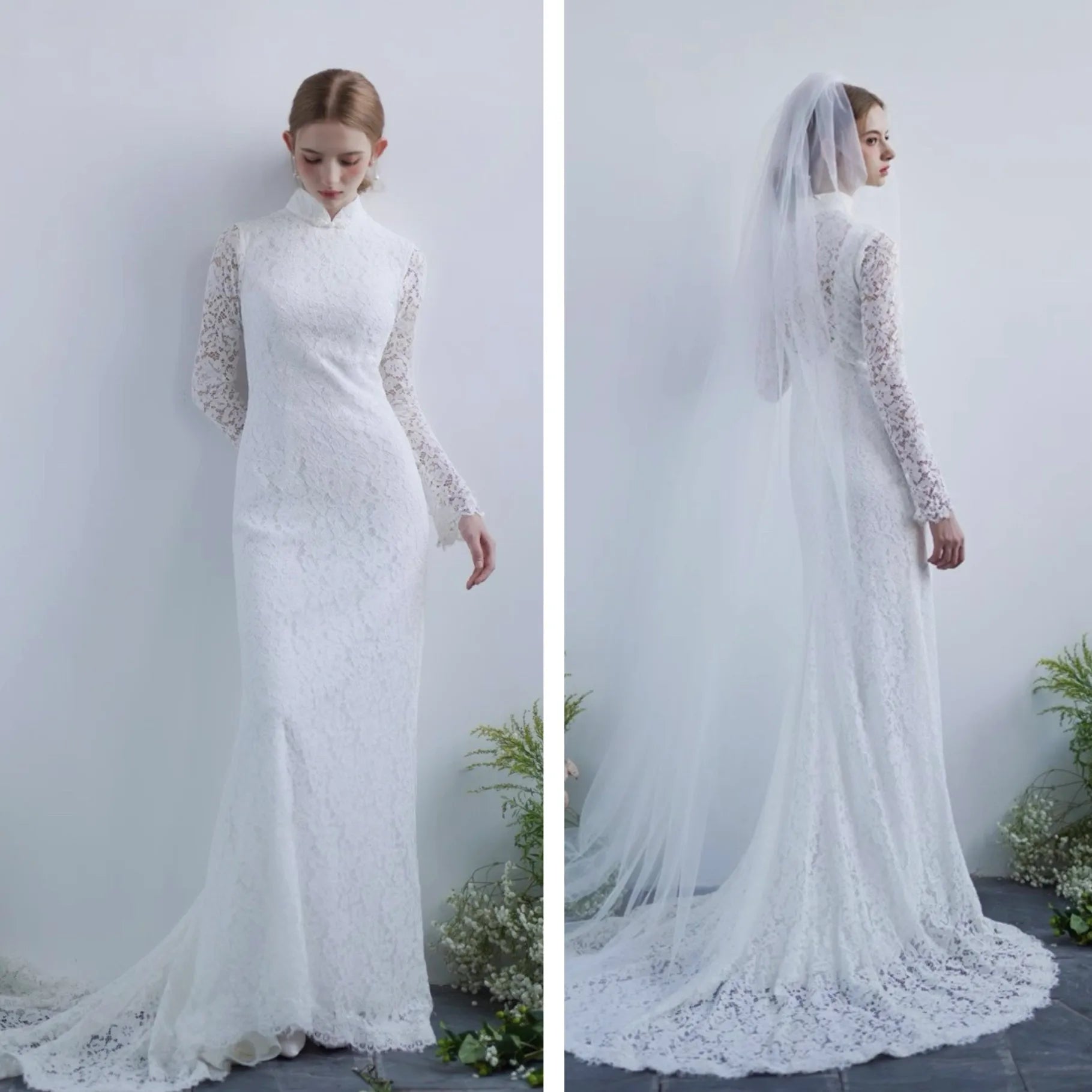 Méli-mélo de détails de la robe de mariée orientale bohème vintage, dentelle et coupe sur-mesure