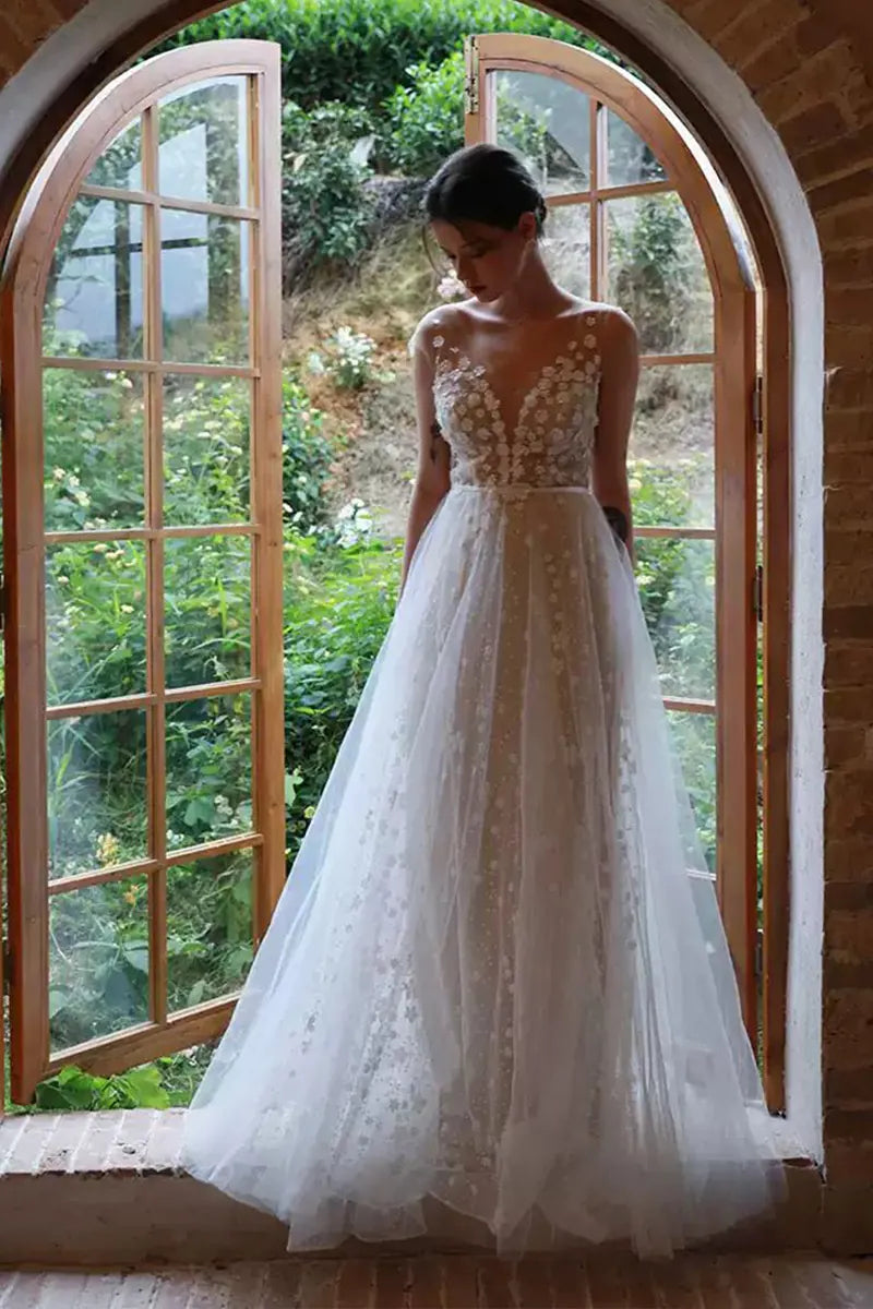 Robe de Mariée Fleurie Décolleté Dos Nu Dentelle