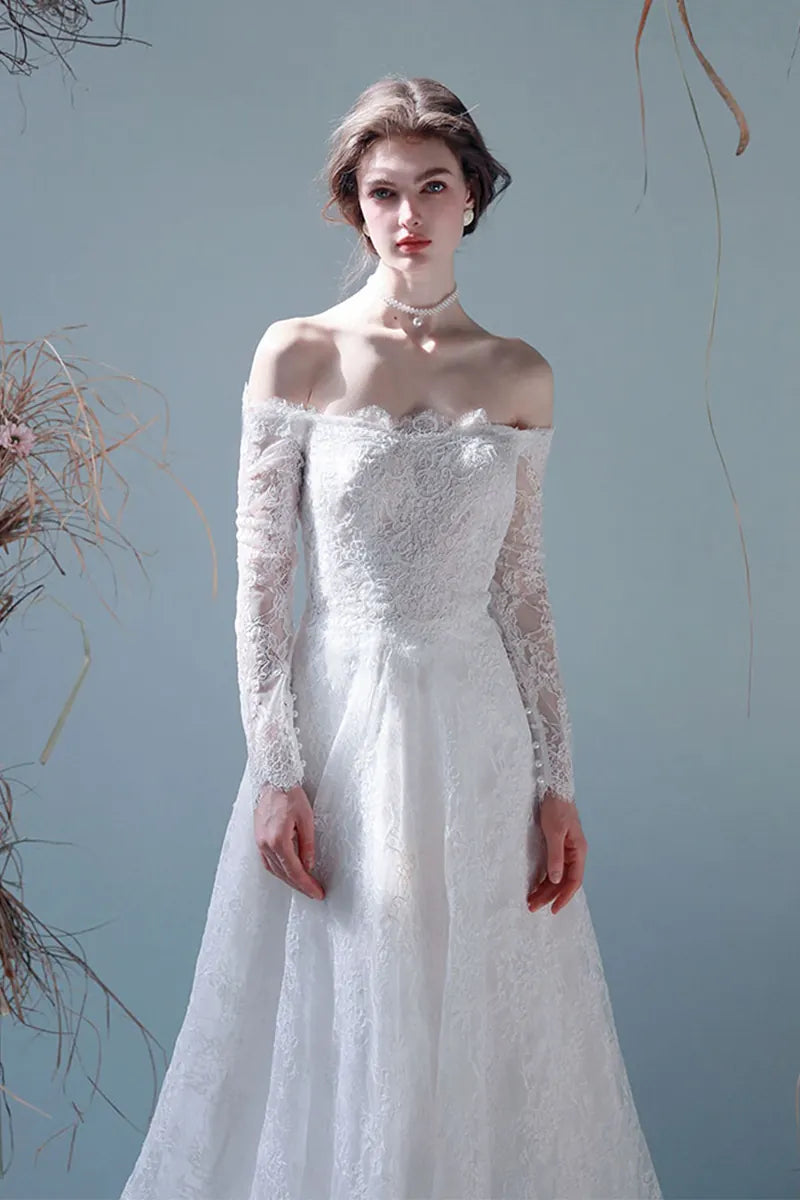 Robe Mariée Longue Manche Bohème Dentelle Dos Nu