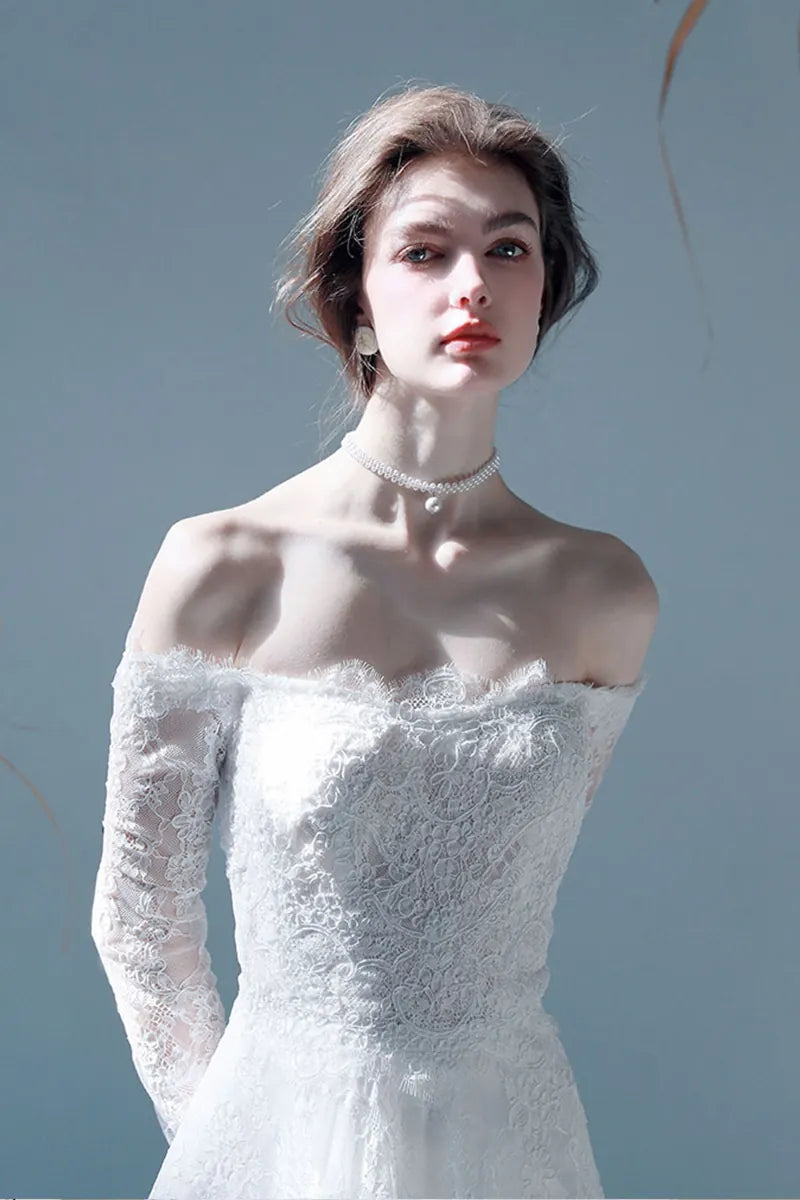 Robe Mariée Longue Manche Bohème Dentelle Dos Nu