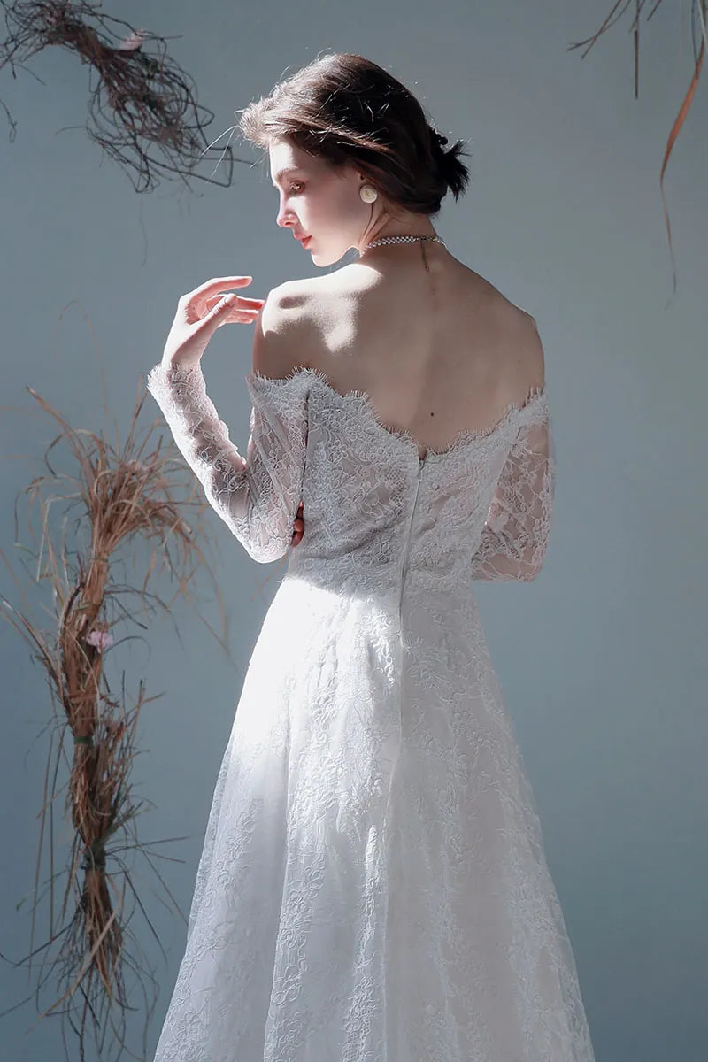 Robe Mariée Longue Manche Bohème Dentelle Dos Nu