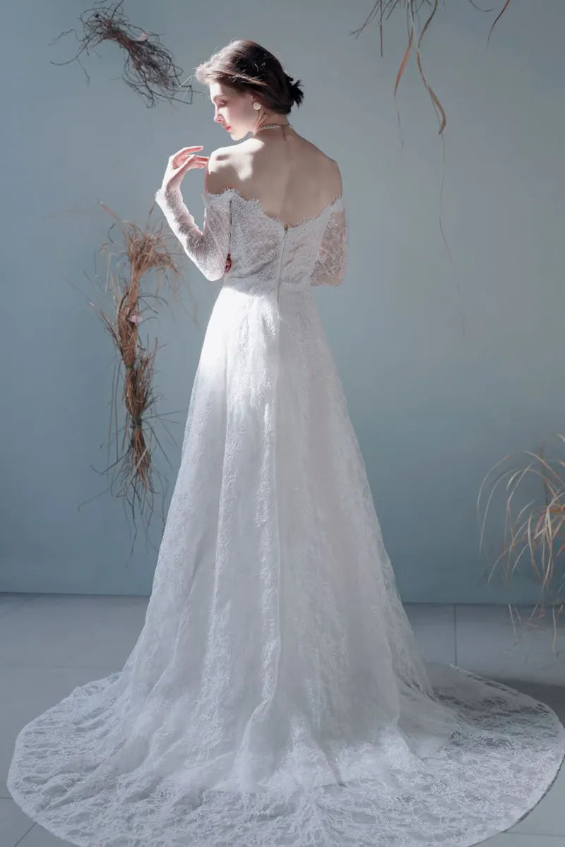 Robe Mariée Longue Manche Bohème Dentelle Dos Nu